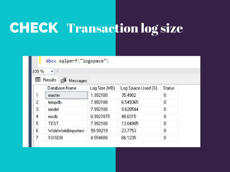 How to check transaction log file size in Sql server
